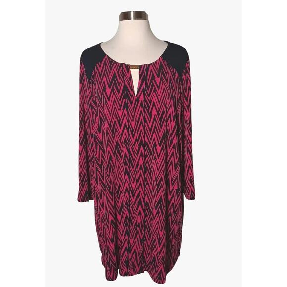 Anne Klein Top Chevron Geometric Pull Over Blouse Pink Navy XL - Picture 11 of 11